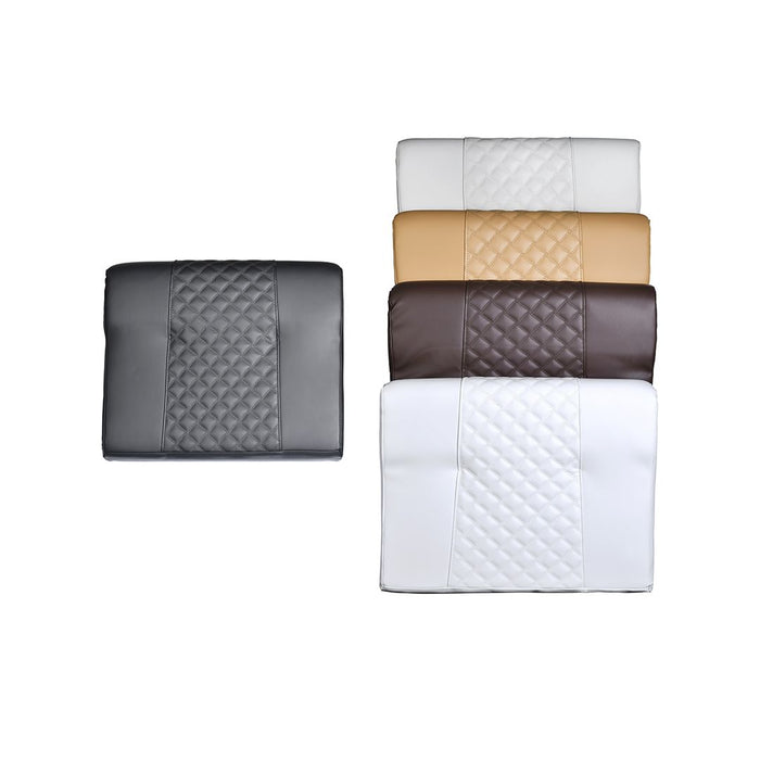 A set of replacement seat cushions for Cleo G5 and Petra G5 massage chairs, displayed in mocha, chocolate, black, and white colors.