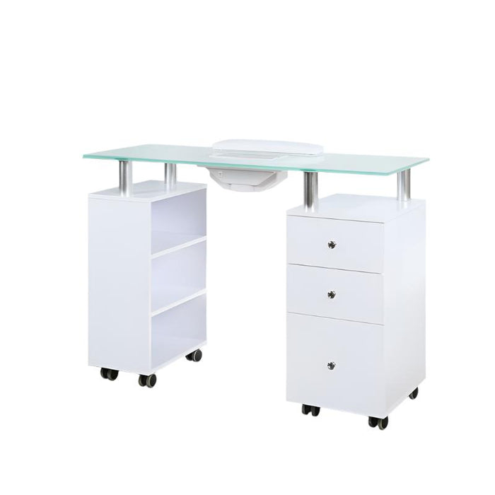 Glass Top Nail Table with Draft Fan