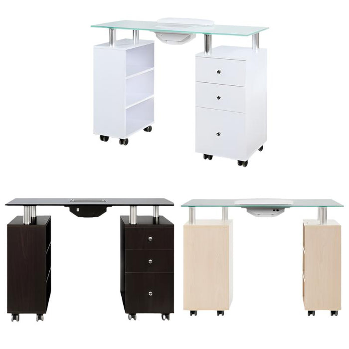 Glass Top Nail Table with Draft Fan