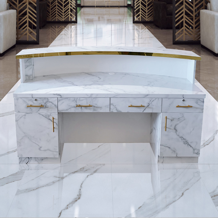 Gold Marble Curve Reception Desk 60"