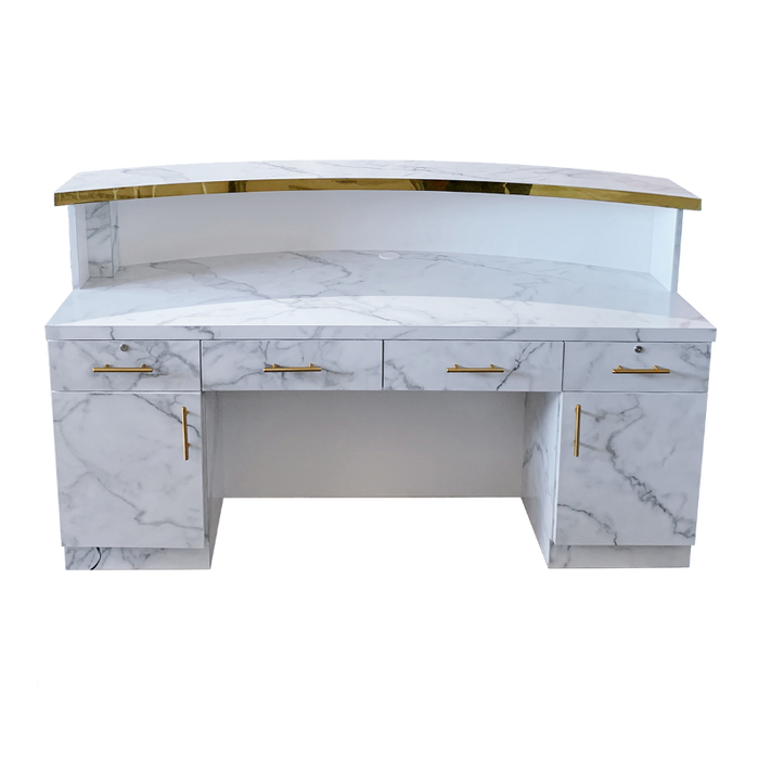 Gold Marble Curve Reception Desk 60"