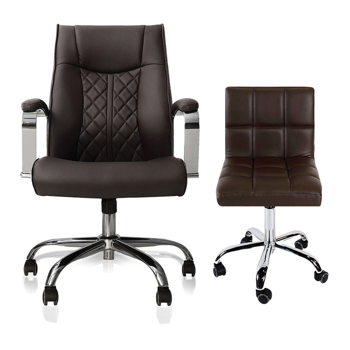 The Venus Quilt Customer and Employee Chair Package in Chocolate Color is a great alternative for any salon trying to upgrade its seating options since it blends design, comfort, and practicality all in one package.