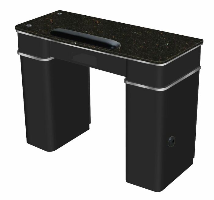 For this dark and lovely design, a manicure table with contemporary black-flecked marble, a black base, and plated accessories is provided. Since the series is made of real wood, it is difficult to damage and resistant to acetone and scratches.