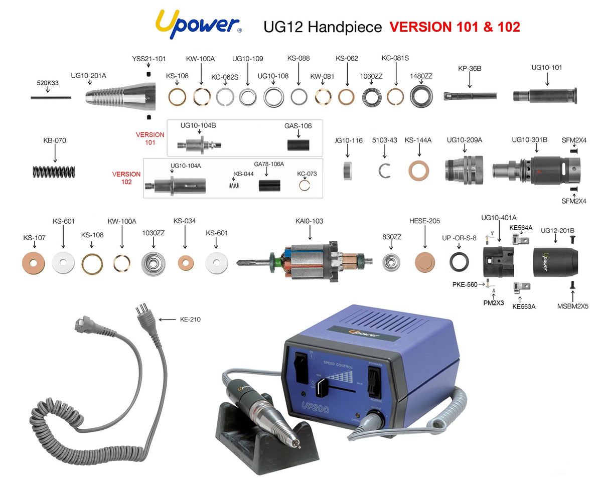 UP-200 & UG12 Parts - Manipro Drill Handpiece Parts - OvationSpas ...