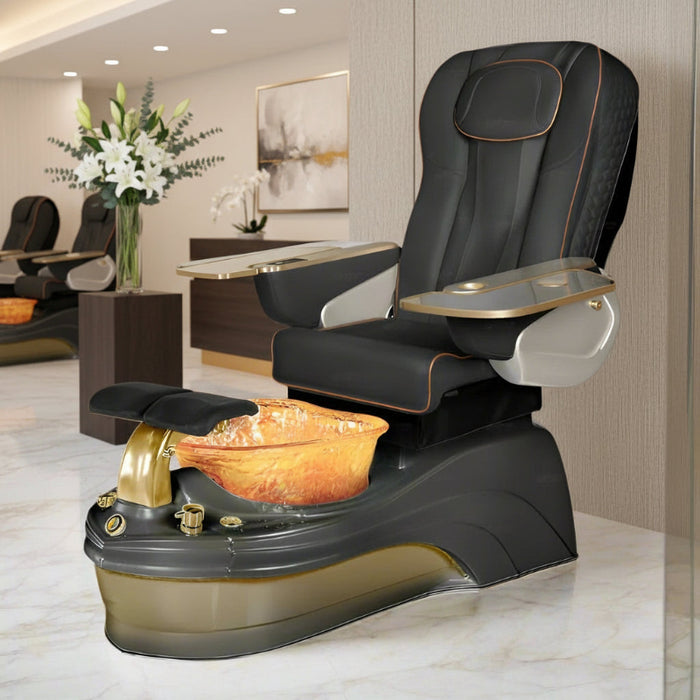 includes a brand-new Ampro pedicure chair, the 9690 Spa Massage Chair.  With our cutting-edge 9690 SPA Massage Chair with Gold Edging, you may unwind to the fullest.