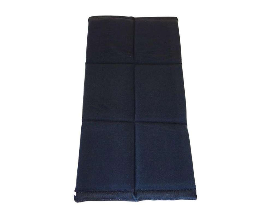 A black foam pad designed for use with a massage chair, located behind the backrest leather.