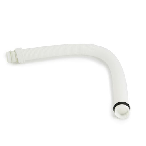 A flexible white pipe with a black rubber grip on one end, typically used for pedicure spa drainage systems.
