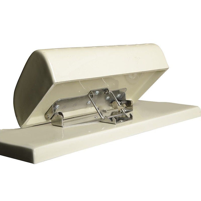 Adjustable white footrest for a Kata Gi pedicure chair with a metal mechanism.