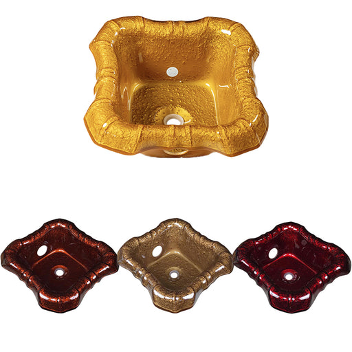 An image showing 4 glass bowls designed for use with Icloud-Cloud 9 Spa pedicure chairs. The bowls are displayed in gold, copper, chocolate, and burgundy.