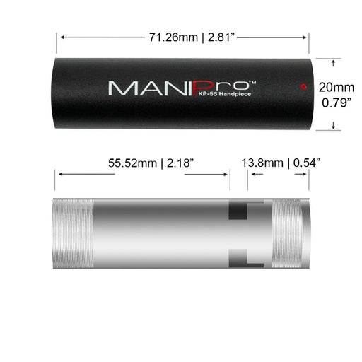 OEM replacement housing Version 102 (#KP55-01) for KUPA KP-55 handpiece. Metal body shell Ø ≈ 20 mm × length ≈ 71.26 mm, designed to restore structural alignment and performance in the Professional KP-55 nail-drill handpiece.