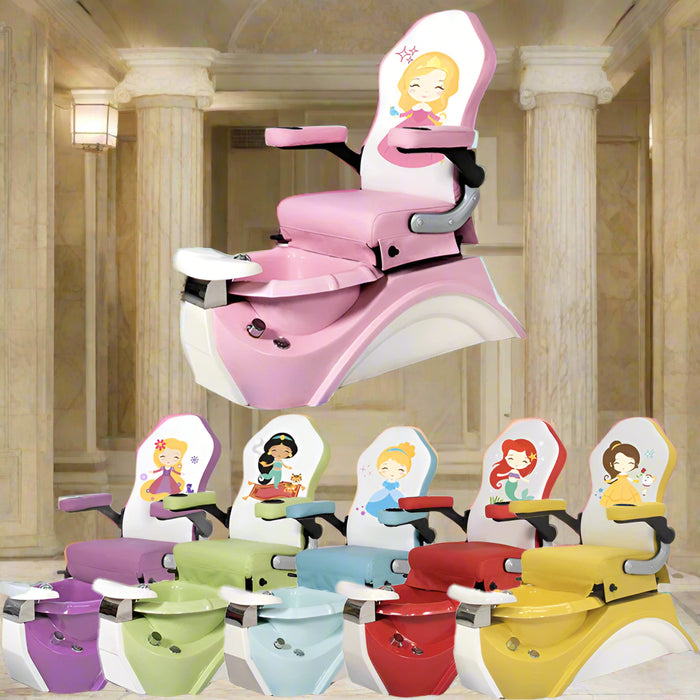 Children's pedicure spa chairs with cartoon character on a white background