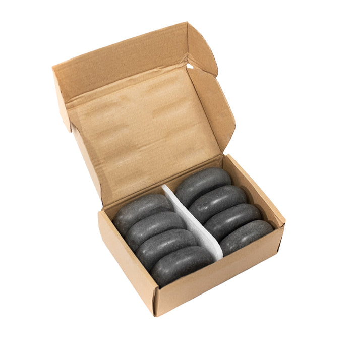 Our hand-ground and hand-polished flat oval basalt stones have a smooth, uniform shape. Because of their unique shape and finish, they are more ergonomic for therapists and less harsh on the skin