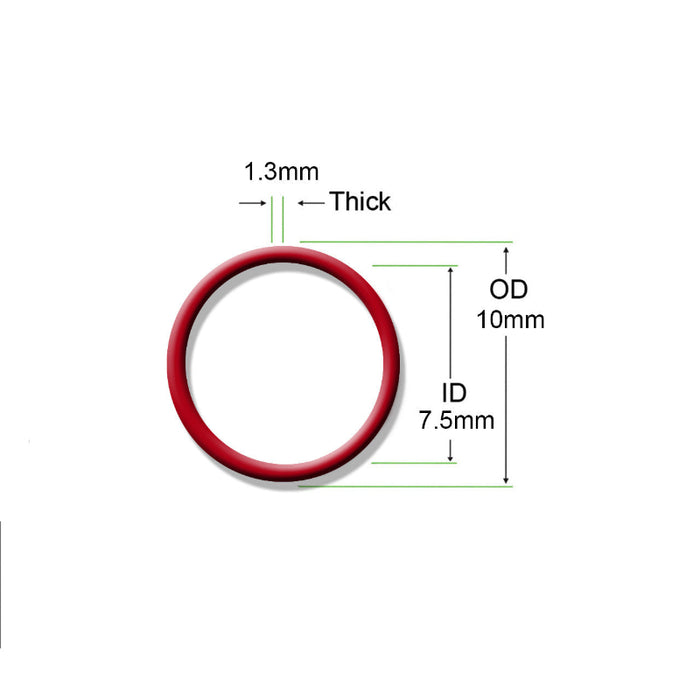 OEM replacement O-ring #OR007001003-1 for KUPA KP-60/KP-60A handpieces. Red seal, OD ≈ 10 mm, ID ≈ 7.50 mm, thickness ≈ 1.3 mm. Ensures proper sealing and internal performance in high-speed professional nail-drill handpieces.