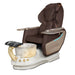 Chocolate and white pedicure chair with a crystal glass bowl.