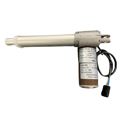 A Recline/Decline Piston for a pedicure massage chair, showing metallic parts and a connected electrical cable.