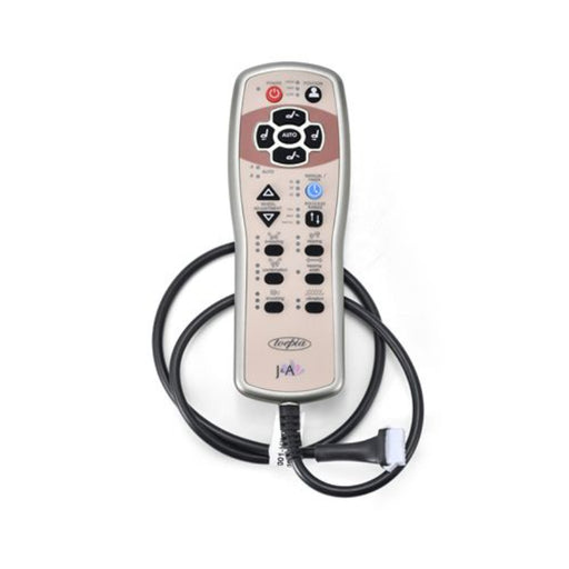 A remote control for a spa pedicure chair with a flat 7-prong pin connection. The remote is beige with clearly labeled buttons for easy operation.