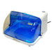 Compact germicidal UV sanitizer with a blue tray and a white body, featuring a visible UV light bulb.