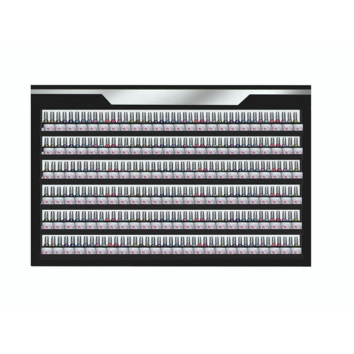 Powders and polishes combined? You should use the "Sonoma Polish and Powder Rack! The six layer shelves, which are black with a silver accent at the top, will hold about 250 polish colors and 125 powders.