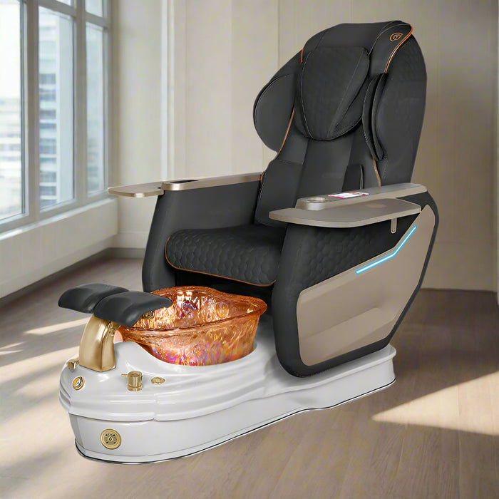 Pedicure chair with a footbath in a spa setting, featuring Gulfstream branding.