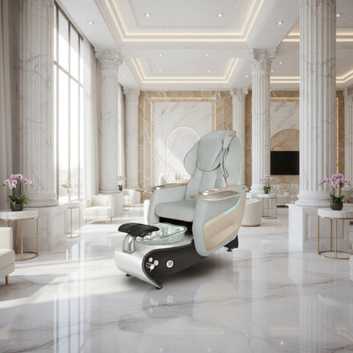Pedicure chair with Gulfstream branding in a spa setting