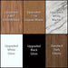 Six wood and marble color swatches with labels
