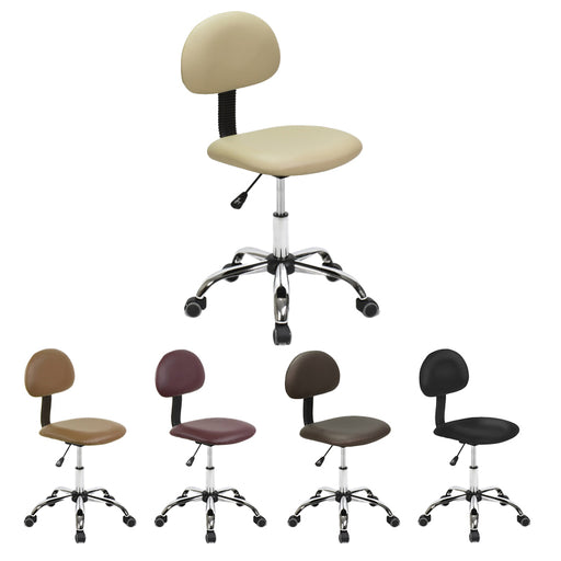The Alice Technician Stool is a pleasant and comfortable addition to any salon. Finished with polished chrome and upholstered in durable, acetone-resistant vinyl, it ensures both style and resilience.
