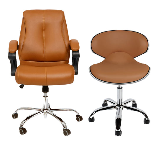 The Venus Customer and Employee Chair Package in Cappuccino Color is a great alternative for any salon trying to upgrade its seating options since it blends design, comfort, and practicality all in one package. 