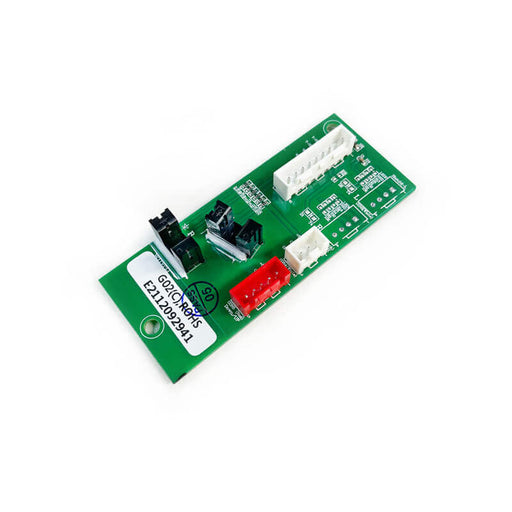 A printed circuit board with electronic components and connectors.