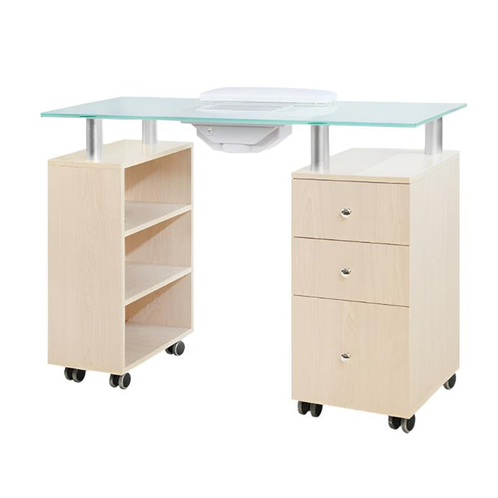 Glass Top Nail Table with Draft Fan