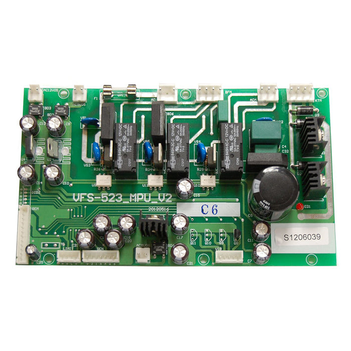 Green printed circuit board (PCB) for a spa pedicure chair, labeled with 'Episode-Toepia-RMX SPA3' and various electronic components.