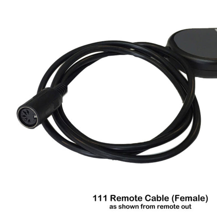 A pedicure massage remote wire with a male connector on one end and a remote control on the other.
