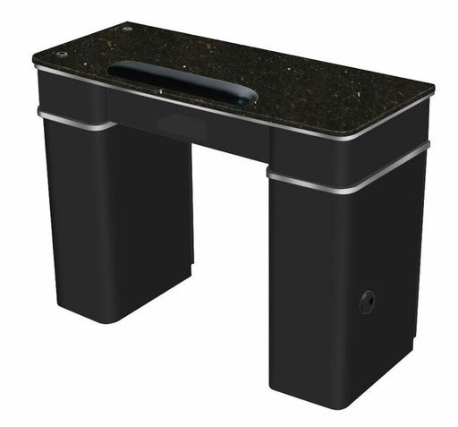 For this dark and lovely design, a manicure table with contemporary black-flecked marble, a black base, and plated accessories is provided. Since the series is made of real wood, it is difficult to damage and resistant to acetone and scratches.