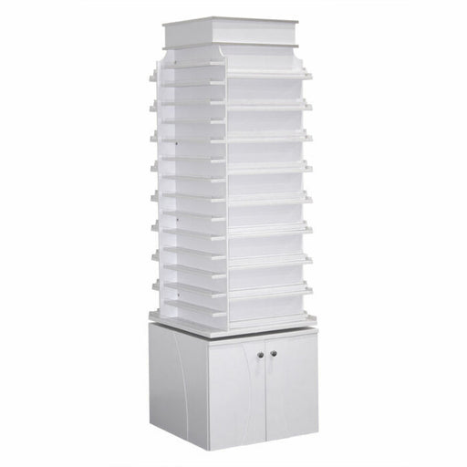 Polish & Powder Center is a great way to display your assortment of powders and polishes; it can store up to 400 polish bottles and 240 powder jars. The 52-inch rotating top includes two sides with 30 rows each for your powders and two sides with 10 tiered rows each for your polish. 