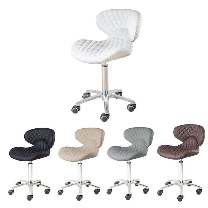 The Tech Stool with Low and High Piston is a versatile and ergonomic seating solution designed for technicians in salon and spa settings. With a durable construction, this stool features a low piston for pedicure stools (adjustable from 13" to 15") and a high piston for manicure stools (adjustable from 16" to 22).