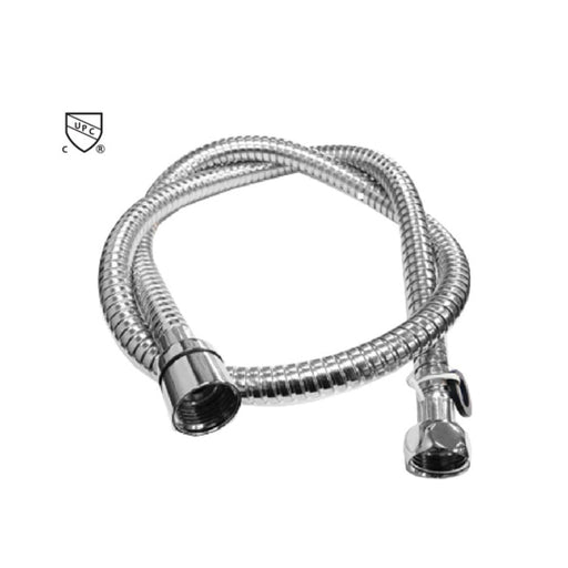 Chrome-finished sprayer hose with connectors for spa or pedicure use.